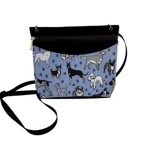 Danny K Dog Print Crossbody Bag Blue Black Adjustable Strap Zipper Pockets